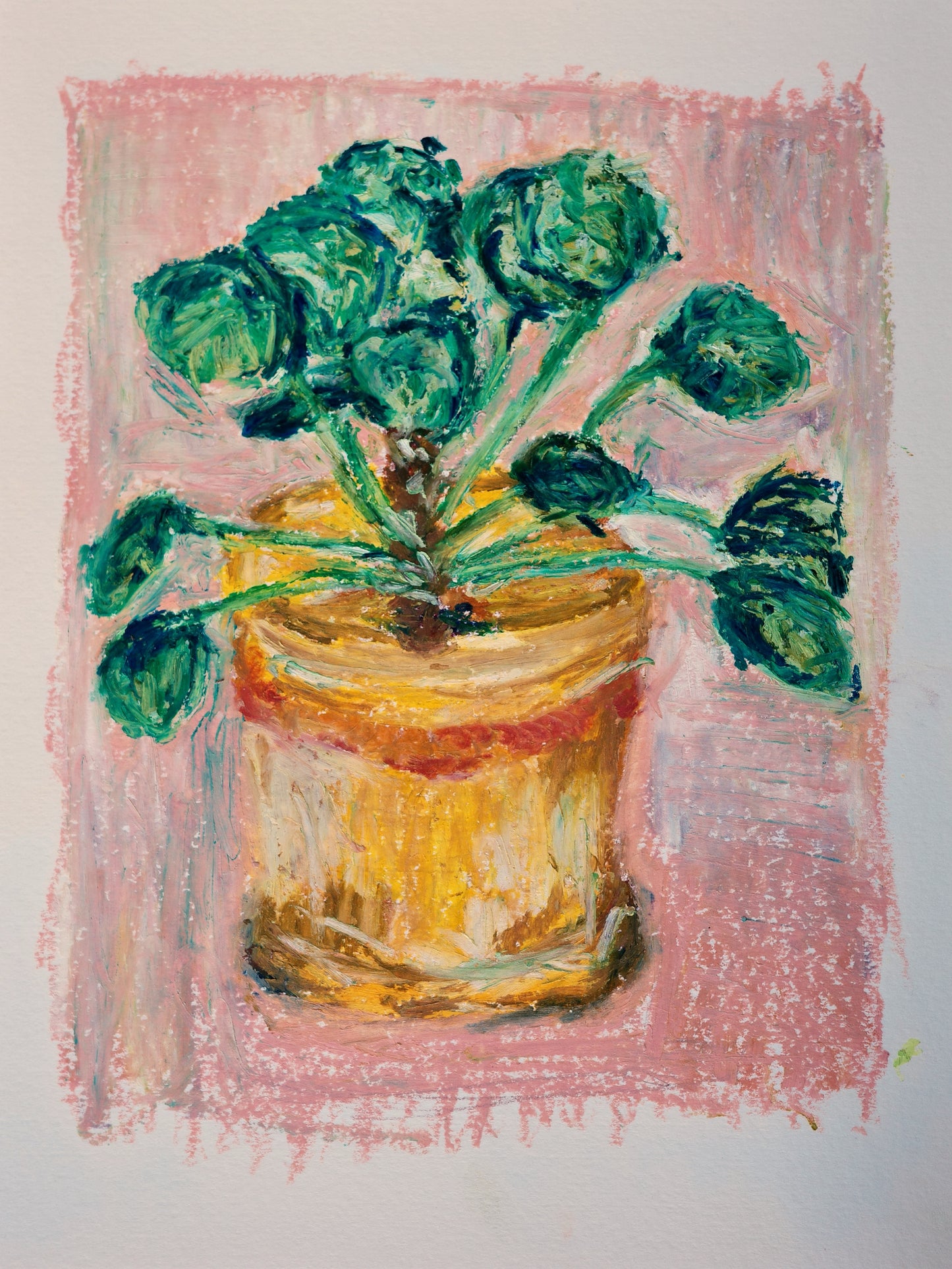 Chinese coin plant, Oil pastel, Visual artwork, Painting, Art, Abstract, Gift