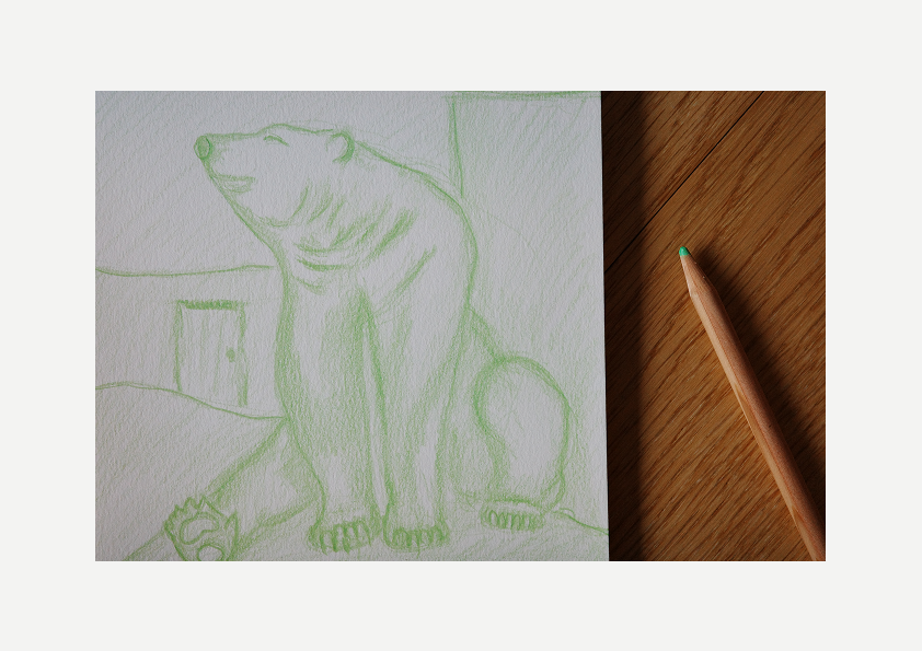 Polar bear, art, visual work, sketching, color pencil