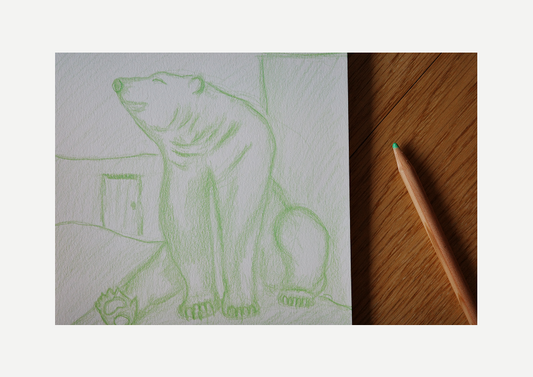 Polar bear, art, visual work, sketching, color pencil